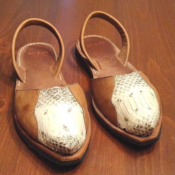 RIA Menorca Slingback Snakeskin Print Leather Sandals, Size (38) 7.5-8 US, Brown - Picture 2 of 7